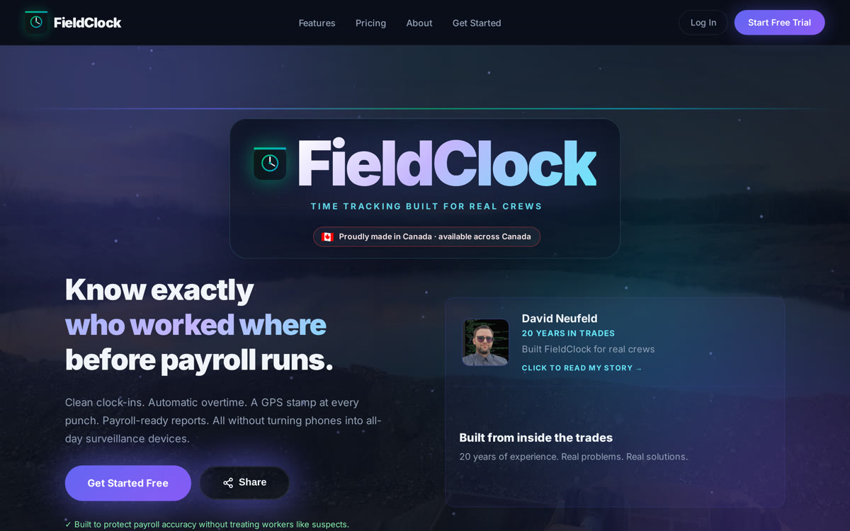 FieldClock — time tracking built for real crews